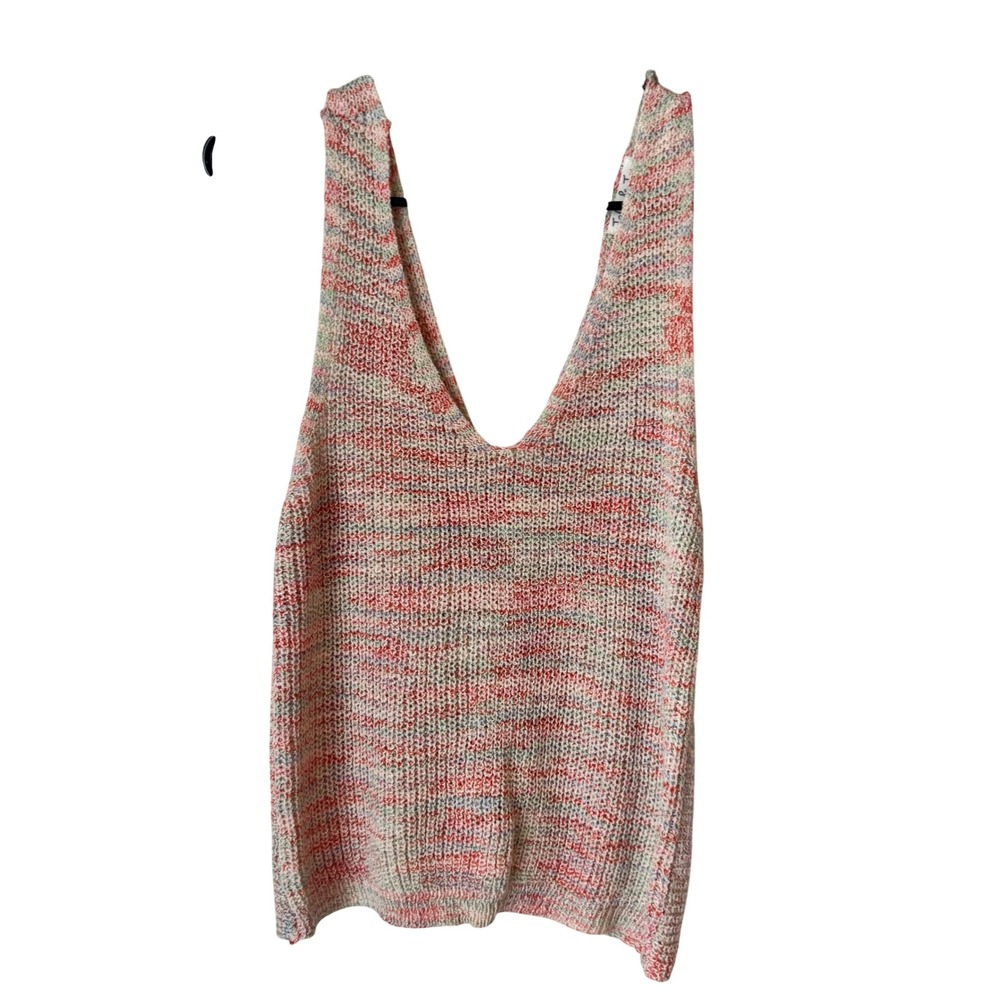 Jolie & Joy Women Multi Color Space Dye V-Neck Back Twist Knit Sweater Tank L
